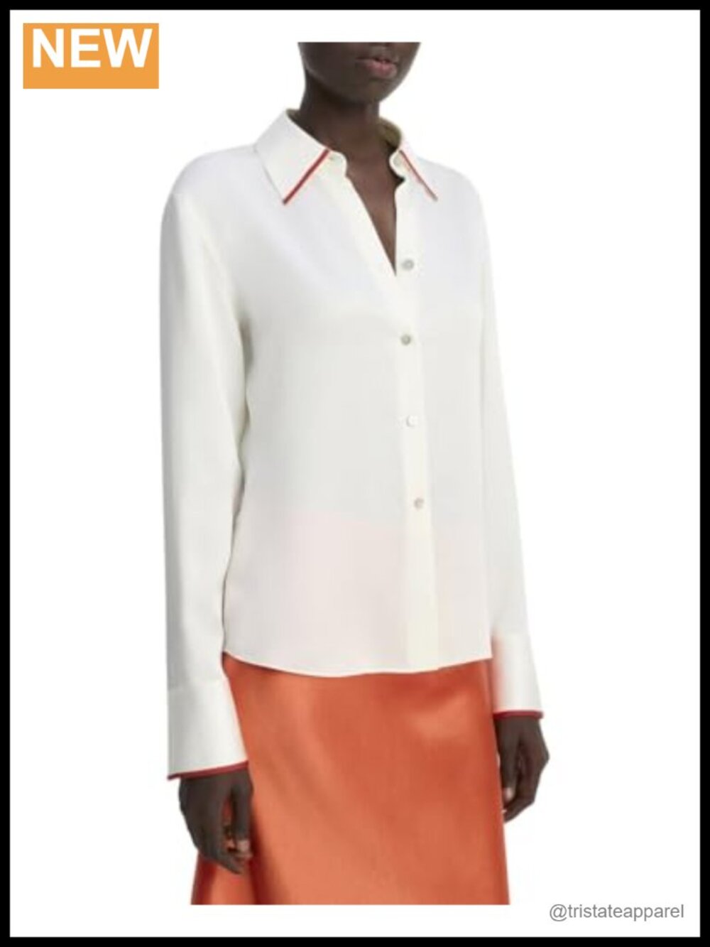 Vince Women's Silk & Spandex Tipped Slim Long Sleeve Blouse